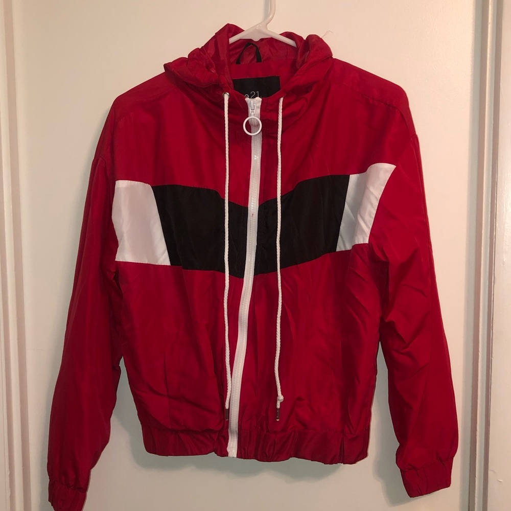 red windbreak light weight zip up jacket